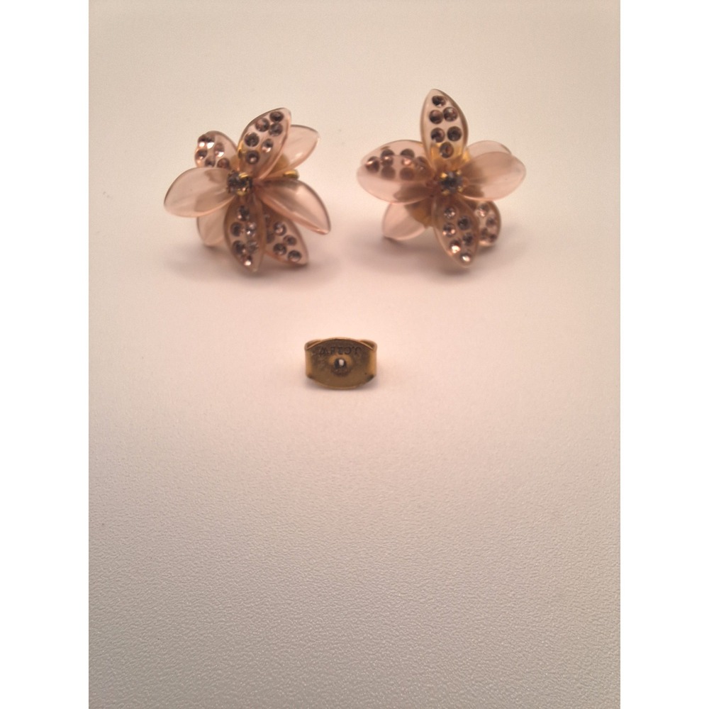 J.Crew vintage floral earrings molded translucent Lucite pink pave